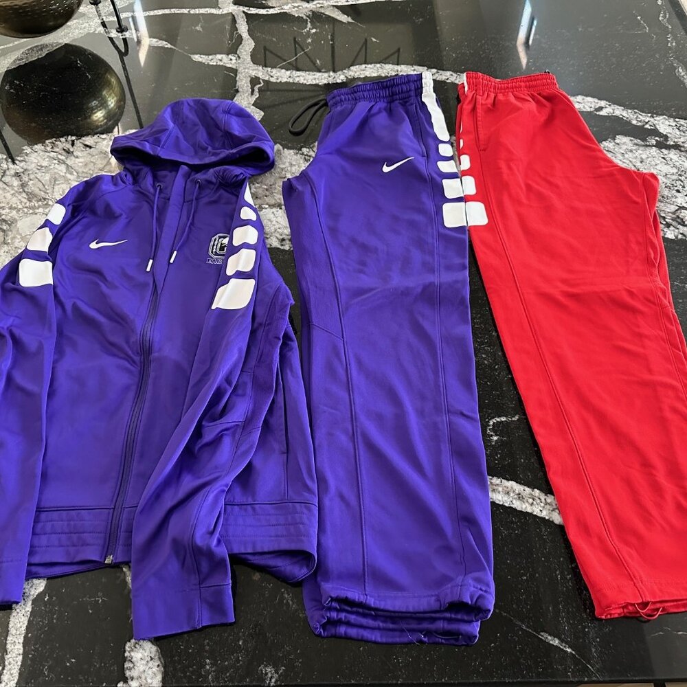 Two (2)  Nike Therma-Fit Sweat Pants and One Jacket BUNDLE - Red and Purple